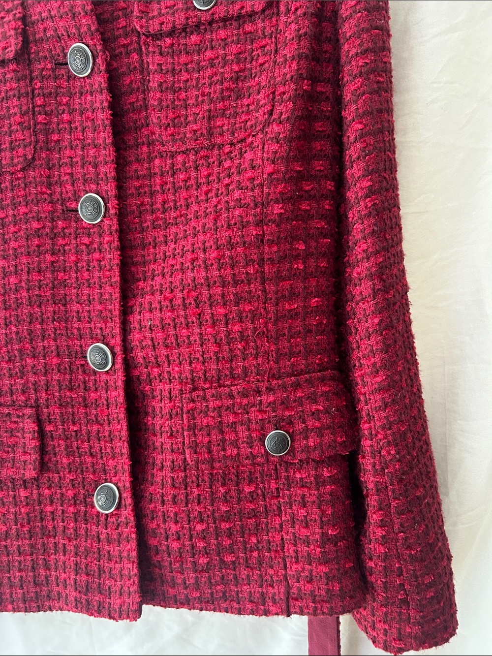 WHBM Women’s Red Tweed Belted Jacket - Picture 16 of 17